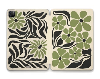 Custodia floreale per iPad Estetica iPad 10th 9th iPad Air 5th Pro 12.9 11 Mini 6th iPad 10.2 10.9 Simpatici fiori verdi astratti Custodia per iPad neutra Boho