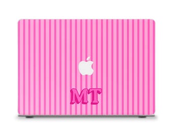 Monogram MacBook case Initials MacBook Air 13 15 inch M4 M2 M3 Pro 14 13 16 Aesthetic cute pink stripes Custom personalized MacBook cover