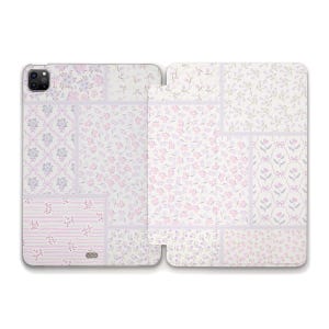 May include: A white and purple floral patterned phone case with a cutout for the camera lens.