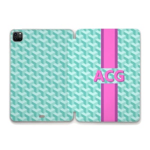 Gepersonaliseerde iPad-hoes Monogram iPad 10e iPad Air 5 Air 4 Pro 12,9 11 Mini 6 10,2 10,9 Esthetische aangepaste roze initialen geometrische iPad-hoes