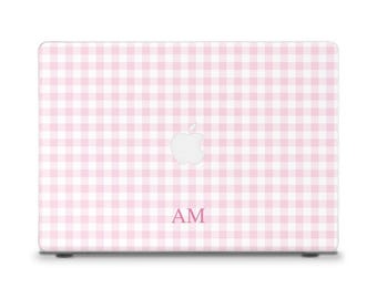 Cute MacBook case Initials MacBook Air 13 15 M4 M2 M3 Pro 13 14 16 Aesthetic custom monogram Personalized pink gingham Girly MacBook cover