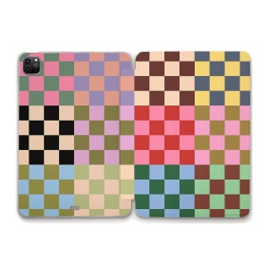 May include: An iPad case with a colourful checkered pattern featuring a variety of colours including red, green, blue, yellow, pink and black.