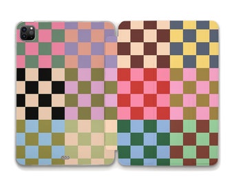 Aesthetic iPad case Checker iPad 10.2 10.9 10th Air 5 iPad Pro 12.9 11 Mini 6 Geometric Rainbow Trendy Pattern Preppy Checkered iPad case