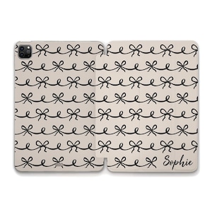 Name iPad case Cute iPad 10th 9th iPad Air 11 Pro 12.9 Mini 7 iPad 10.2 10.9 inch Black bows Aesthetic personalized neutral custom iPad case