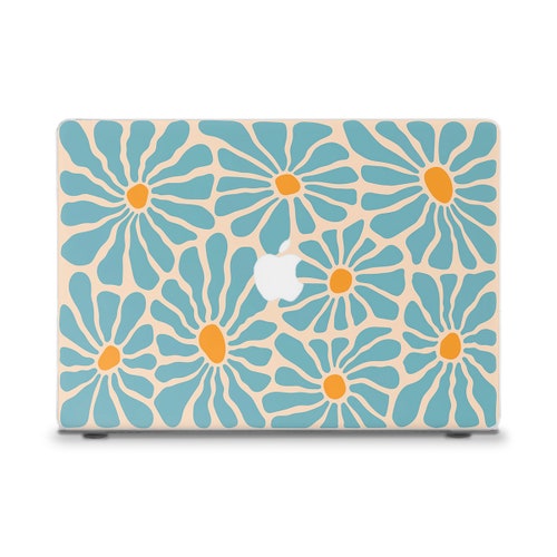 Funda para MacBook con flores. Bonita funda para MacBook Air 13 M2 Pro 13 MacBook Pro 14 16 M1 15. Estética floral azul con estampado moderno para chicas.