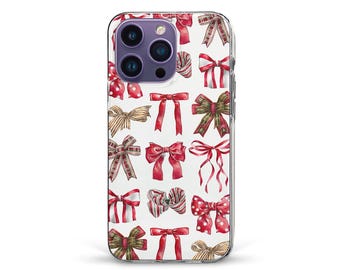 Cute iPhone case Xmas iPhone 16 15 iPhone 14 13 12 11 Galaxy s24 Pixel 9 Aesthetic Christmas bows Trendy girly coquette winter phone case