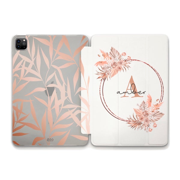 Name iPad case Aesthetic iPad 10.2 10.9 10th Air 5 Pro 12.9 11 2022 iPad Mini 6 Cute Custom Personalized Initial Rose Gold Floral iPad case