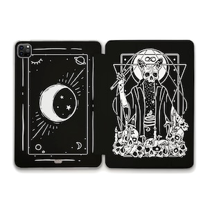 Goth iPad case Occult iPad 10.2 9th 10.9 Air 5 4 Pro 12.9 11 2022 iPad Mini 6 Moon Cat Skulls Aesthetic Gothic Design for Witch iPad case