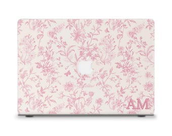 Initials MacBook case Aesthetic MacBook Air 13 15 M2 M3 M4 MacBook Pro 13 14 16 Cute pink flowers Custom monogram Personalized MacBook cover