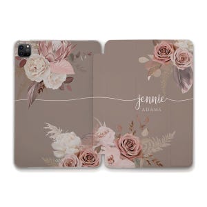 Custom iPad case Aesthetic iPad 10th 9th iPad Air 11 Pro 12.9 Mini 6 iPad 10.2 10.9 Personalized name Cute roses flowers Neutral iPad case
