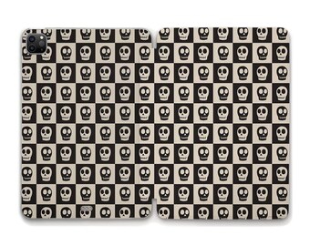 Etui na iPada z czaszkami, gotyckie, na iPada 10, 9, iPada Air 11 Pro 12,9 Mini 6, iPada 10,2, 10,9, gotycki wzór szachownicy na Halloween, horror, modne etui na iPada