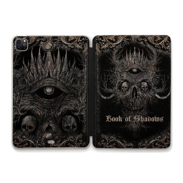 Étui pour iPad livre Horreur iPad 10,2 10,9 10th Air 5 Pro 12,9 11 Mini 6 Gothique Livre des ombres crânes gothique occulte magie sorcière noire étui pour iPad