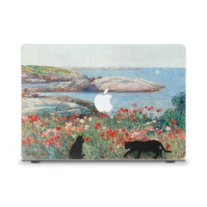 Aesthetic MacBook case Painting MacBook Air 13 15 inch M2 M3 MacBook Pro 13 14 16 Vintage art Black cats Red flowers Landscape MacBook case