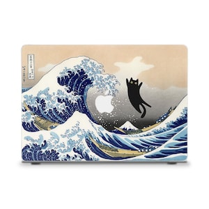 Japanese MacBook case Cat MacBook Air 13 15 M2 M3 M4 MacBook Pro 13 14 16 inch Aesthetic vintage painting Funny black cat Waves MacBook case
