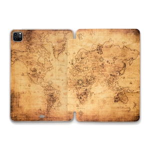 Kaart iPad-hoesje Esthetisch iPad 10.2 10.9 10e Air 5 Pro 12.9 11 2022 iPad Mini 6 oude vintage wereldkaart retro ontwerp voor mannen reizen iPad-hoesje