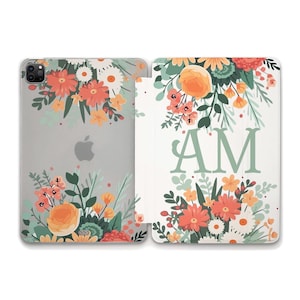 Initials iPad case Cute iPad 10th 9th iPad Air 11 Pro 12.9 Mini 6 iPad 10.2 10.9 Aesthetic custom monogram Personalized floral iPad case