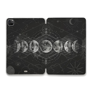 Moon iPad case Aesthetic iPad 10.2 10.9 10th Air 5 4 Pro 12.9 11 Mini 6 Space Stars Moons Gothic Celestial Black Design Trendy iPad case