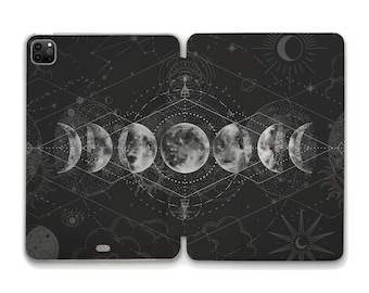 Étui pour iPad lune esthétique 10,2 10,9 10th Air 5 4 Pro 12,9 11 Mini 6 étoiles de l'espace lunes gothique céleste noir Design tendance étui pour iPad