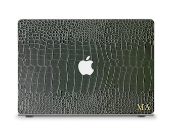 Crocodile MacBook case Initials MacBook Air 13 15 M2 M3 MacBook Pro 13 14 16 Aesthetic dark green Custom monogram Personalized MacBook case