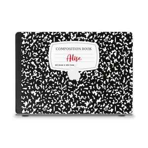 Funda personalizada para MacBook. Nombre: MacBook Air 13/15 pulgadas M2/M3, MacBook Pro 13/14/16. Libreta personalizada con apariencia de cuaderno de composición.