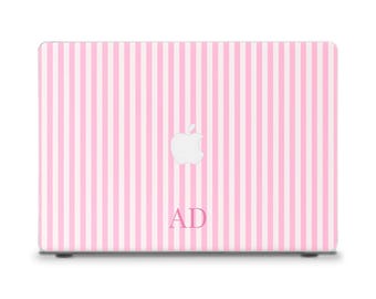 Initials MacBook case Aesthetic MacBook Air 13 15 inch M4 M2 M3 Pro 14 13 16 Pink stripes Custom monogram Personalized girly MacBook cover