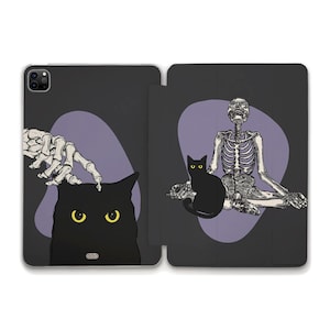 Goth iPad case Black Cat iPad 10.2 9th 10.9 Air 5 4 Pro 12.9 11 2022 iPad Mini 6 Skeleton Cute Funny Cat Gothic Design with Animal iPad case