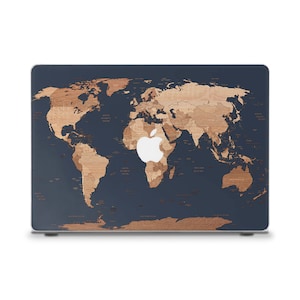 Étui de voyage pour MacBook en bois MacBook Air 13 M2 Pro 13 MacBook Pro 14 16 M1 Pro 15" Design esthétique carte du monde pour homme Étui pour MacBook bleu foncé