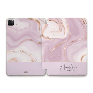 Name iPad case Marble iPad 10.2 10.9 Air 5 Pro 12.9 11 iPad Mini 6 Cute Personalized Custom Aesthetic Trendy for Girl Gold Purple iPad case