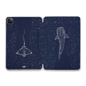 Aesthetic iPad case Ocean iPad a16 11th 10th 9th iPad Air 11 13 Pro 12.9 Mini 7 6 with stars Nature Whale shark Dark navy blue iPad case