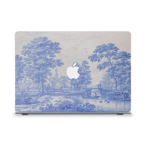 Estuche para MacBook Artístico Estético MacBook Air 13 15 pulgadas M2 M3 MacBook Pro 13 14 16 Dibujo de pintura azul vintage Árboles de la naturaleza Estuche para MacBook Toile