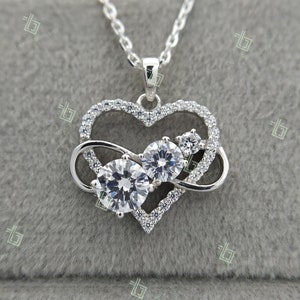 Diamond Heart Necklace / Womens Diamond Necklace / Heart Necklace with Diamonds / 3 Stone Diamond Heart Pendant / Diamond Pendant Necklace