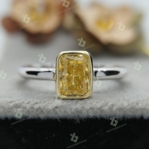 1.00Ct Canary Yellow Lab Diamond Engagement Ring Yellow Radiant Cut Diamond Wedding Ring Canary Yellow Diamond Ring Anniversary Ring Gifts