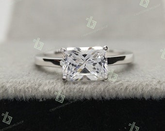 Radiant Solitaire Anniversary Ring East West Radiant Cut Moissanite Engagement Ring Promise Ring 2 CT Radiant Cut Moissanite Wedding Ring