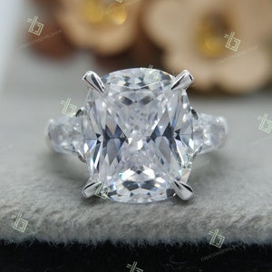 6Ct Elongated Cushion Engagement Ring Promise Ring Emerald Lab Diamond Ring Travel Ring Wedding Ring Unique Cushion & Tapered Baguette Ring