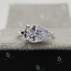 3 Ct Pear Solitaire Anniversary Ring East West Pear Cut Moissanite Engagement Ring Promise Ring Pear Cut Diamond Wedding Anniversary Ring