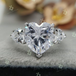 Dainty 3.5ct Heart Shaped Engagement Ring Heart Shape Diamond Ring Wedding Ring Anniversary Ring Three Stone Ring Trilogy Ring Promise Ring