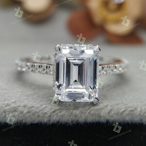 2.50 CT Moissanite Engagement Ring / Emerald Cut Engagement Ring / Emerald Lab Diamond Ring / Promise Ring / Hidden Halo Bridal Ring For Her