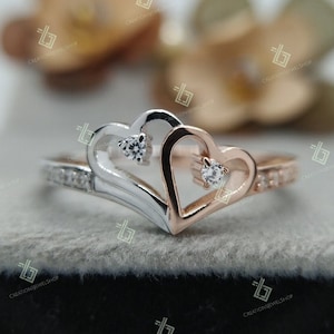 Double Heart 1.10cts Diamond Ring Sweetheart Band, Infinity Heart Ring, Love Heart Ring Double Heart Ring Heart Shaped Ring Dainty Love Ring