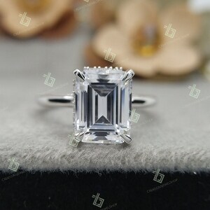 2.50 Ct Emerald Cut Moissanite Engagement Ring, Emerald Cut Ring, Moissanite Engagement Ring, Hidden Halo Emerald Cut Ring, Promise Ring