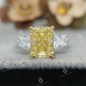 2.50Ct Canary Yellow Lab Diamond Engagement Ring Yellow Radiant Cut Diamond Wedding Ring Two Tone Ring Promise Women Ring Anniversary Gifts