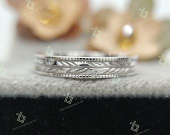 Art Deco-vigselring Allvarlig vigselring med diamanter Vintage-ring Silver Art Deco-ring, Elegant Milgrain-ring, Moissanit-ring, Dödsbo-ring