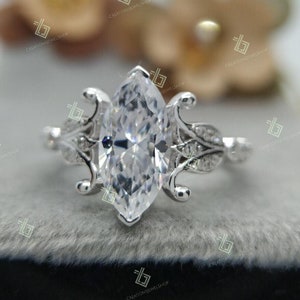 1.50ct Marquise Cut Moissanite Engagement Ring, Lab Diamond Engagement Ring, Unique Wedding Ring, Vintage Filigree Ring, Anniversary Rings
