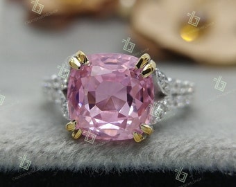 4CT Elongated Cushion Cut Pink Sapphire Engagement Ring Cushion Lab Diamond Ring Pink Gemstone Ring For Women Promise Anniversary Ring