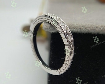 Anillo vintage de diamantes de laboratorio, Anillo de boda art déco de moissanita de corte redondo, Anillo antiguo apilable, Regalo de aniversario para mujeres Anillo de boda delicado