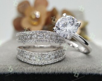 2.30 CT Round Moissanite Engagement Ring – 925 Sterling Silver, Three-Stone, Size 8