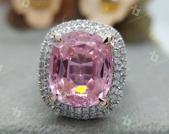 7.45Ct Elongated Cushion Cut Pink Sapphire Engagement Ring , Elongated Cushion Diamond Ring , Pink Gemstone Ring , Promise Anniversary Ring