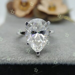 5 Carat Pear Cut Solitaire Moissanite Engagement Ring, Solitaire Diamond Wedding Ring, Anniversary Proposal Ring, 5 Prong Set Ring, Gift