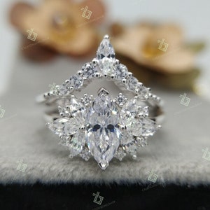 1.0 CT Marquise Moissanite Engagement Ring Set, Marquise Engagement Ring, Lab Diamond Ring Set, Anniversary Ring, Wedding Ring Set, Gift