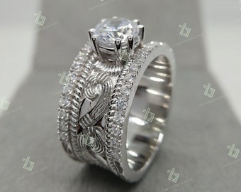 2,2 ct okrągły moissanit diamentowy pierścionek vintage art deco ze srebra próby 925, antyczny pierścionek, pierścionek vintage, pierścionek zaręczynowy, pierścionek z moissanitem