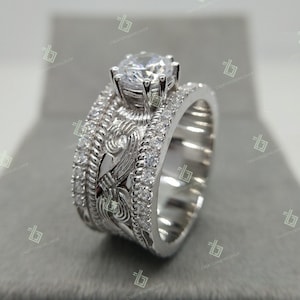 2.2ct Round Moissanite Diamond Vintage Art deco Ring in Sterling Silver, Antique Ring, Vintage Ring, Engagement Ring, Moissanite Ring